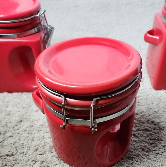 3 Red Kitchen Canisters - Picture 2 of 16